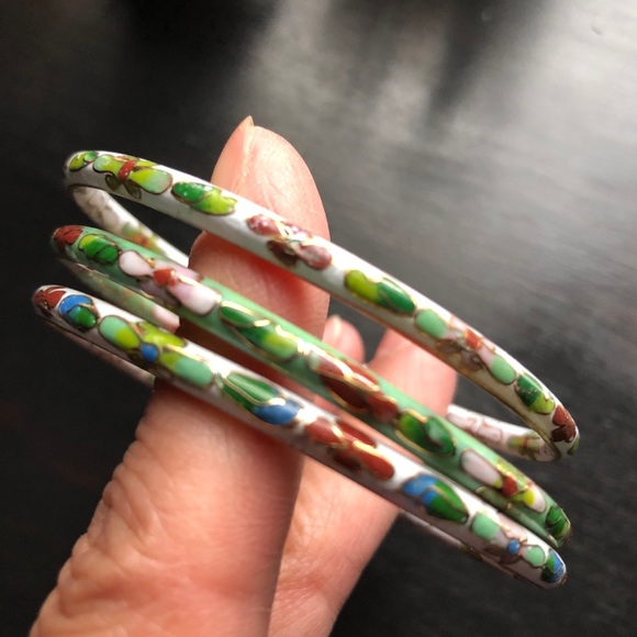 cloisonné/Enamel Floral Bracelet Set of 3 - Picture 2 of 2